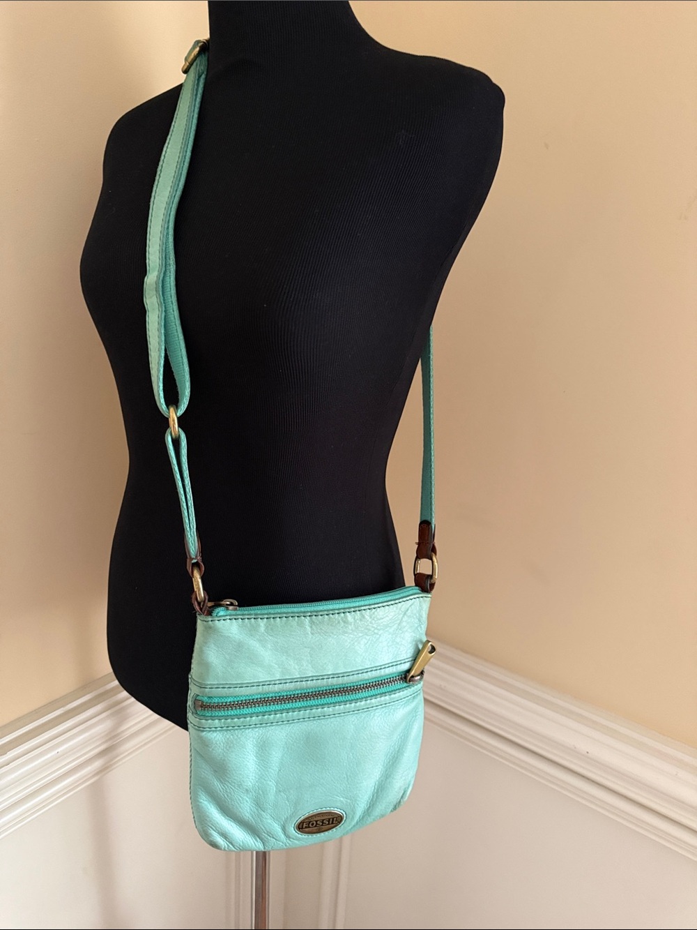 Fossil Mint Green‎ Leather Crossbody Bag